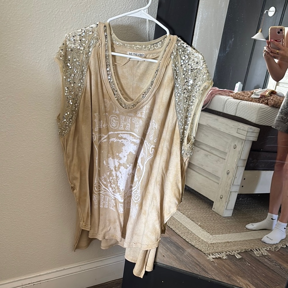 We the free Tan Sequin Women's Top